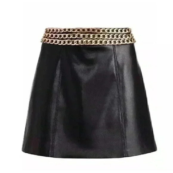 NEW Alice + Olivia Rizo Faux Vegan Black Leather Mini Skirt Size 14 - Picture 2 of 11
